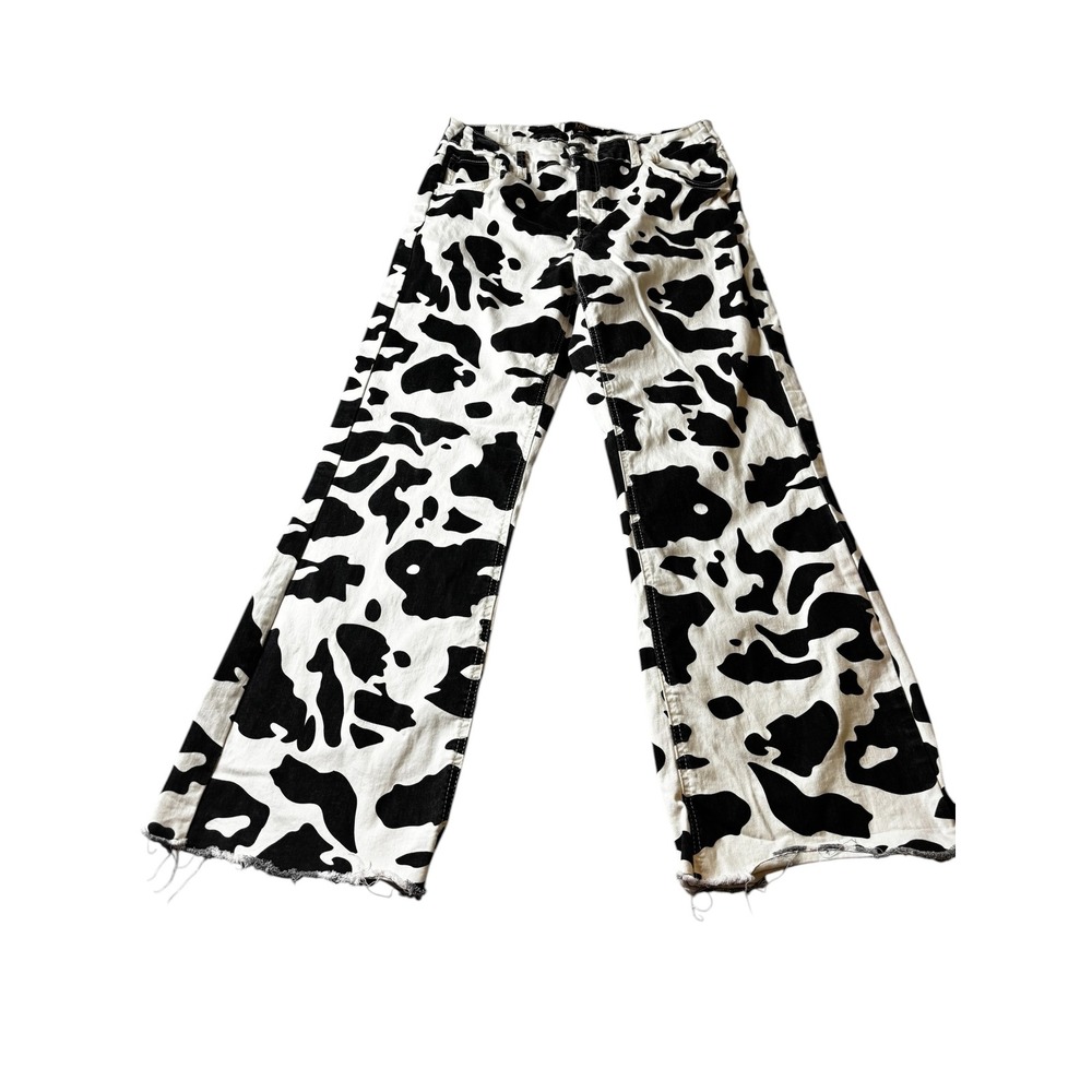 L&B Lucky & Blessed Cow Print Mid Rise Bootcut Jeans Womens 16 Black White READ